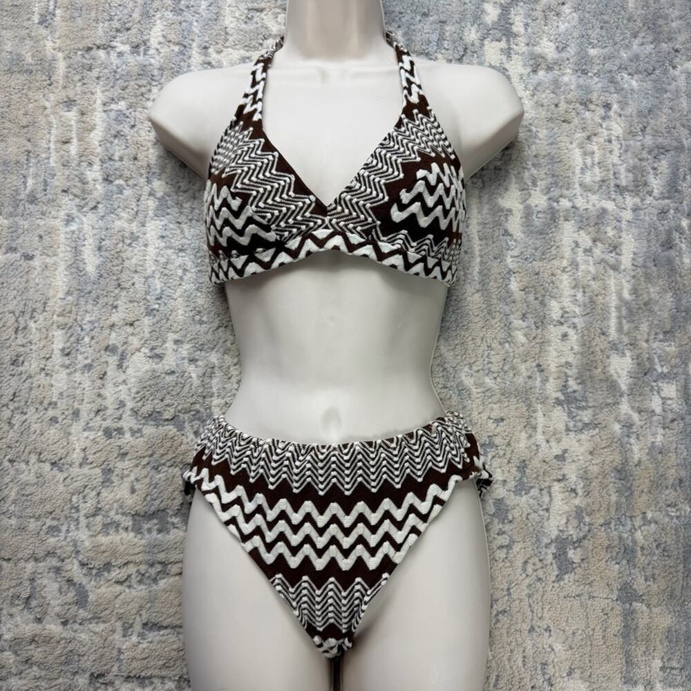 Vintage 1970s E Stewart Brown White Woven bikini